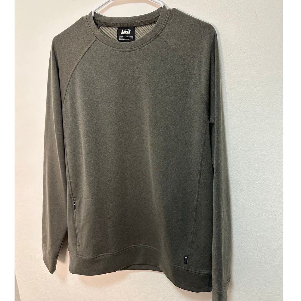 REI Co Op Men Small Gray Crewneck Long Sleeve Sweatshirt Pullover Pocket - Picture 3 of 8